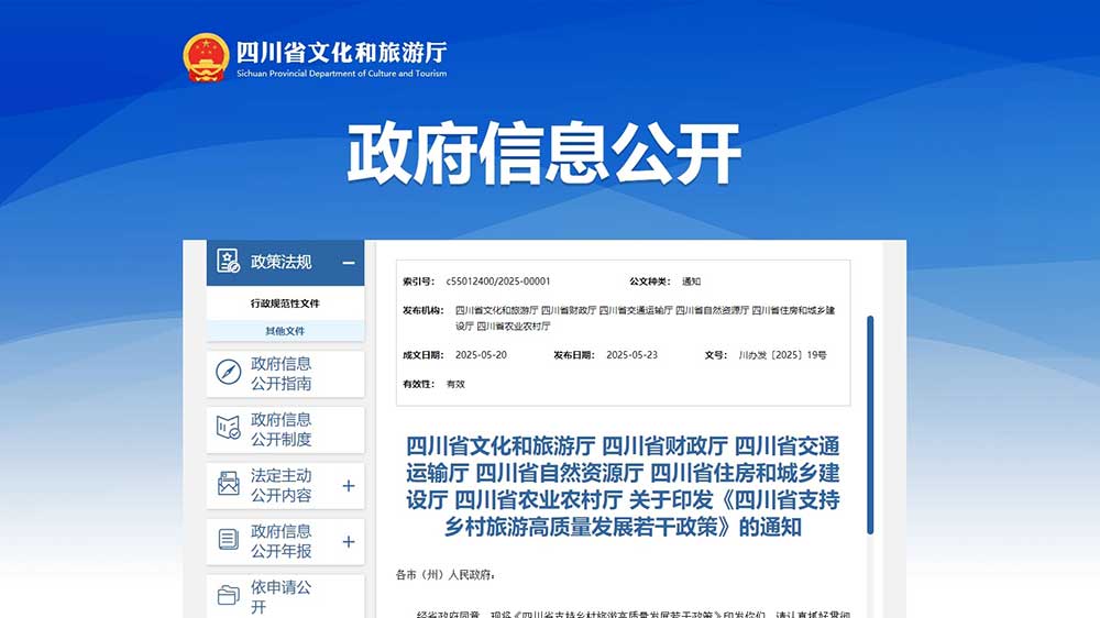 四川：六大部門聯(lián)合印發(fā)《若干政策》，推出11項(xiàng)措施，支持鄉(xiāng)村旅游高質(zhì)量發(fā)展！